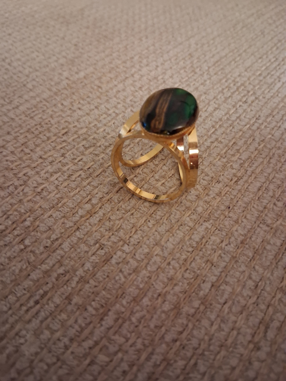 Gold Ring with Green and Black Oval Stone - Women's Fashion Ring - Picture 11 of 11